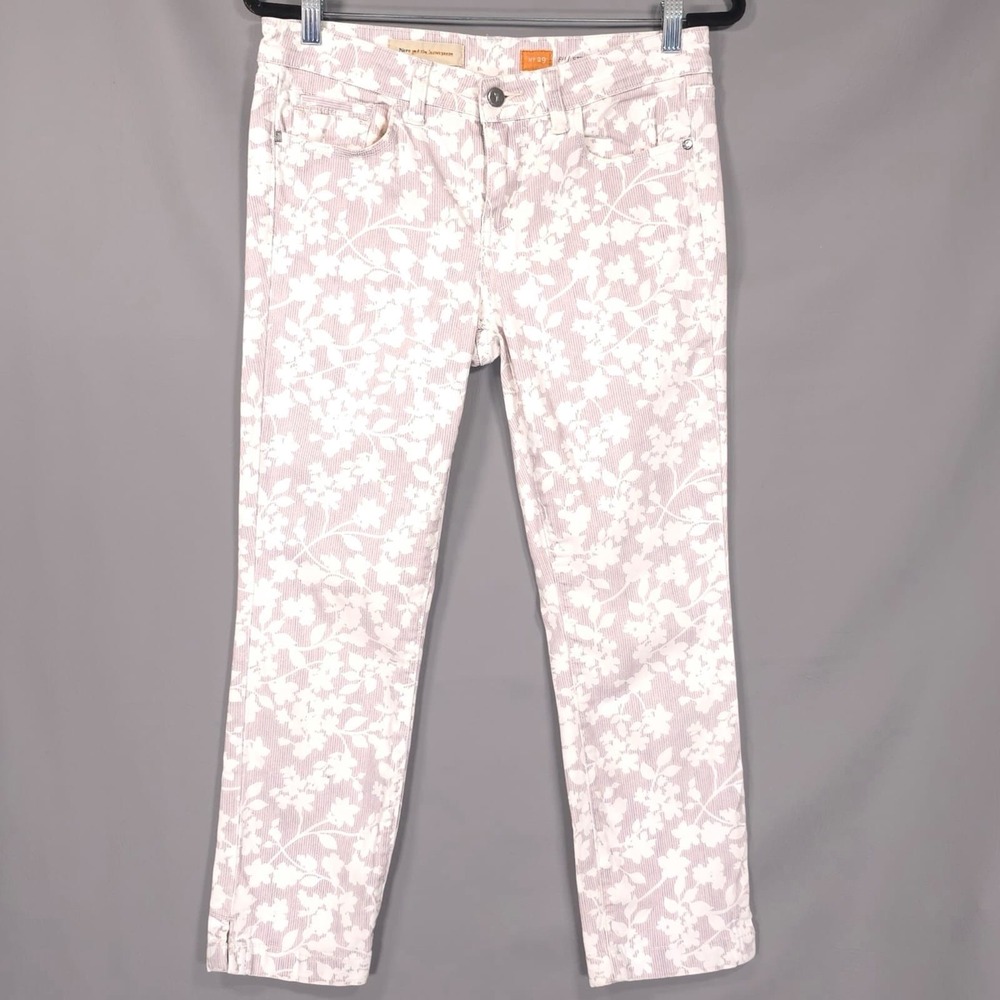 Anthropologie Pilcro Letterpress Pants 29 Stet Fit Gray White Floral Women Crop